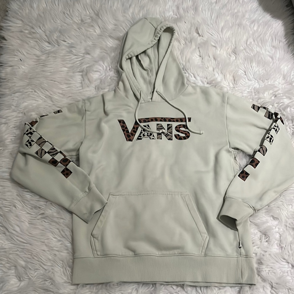 vans hoodie with animal print designs on the arms size s
